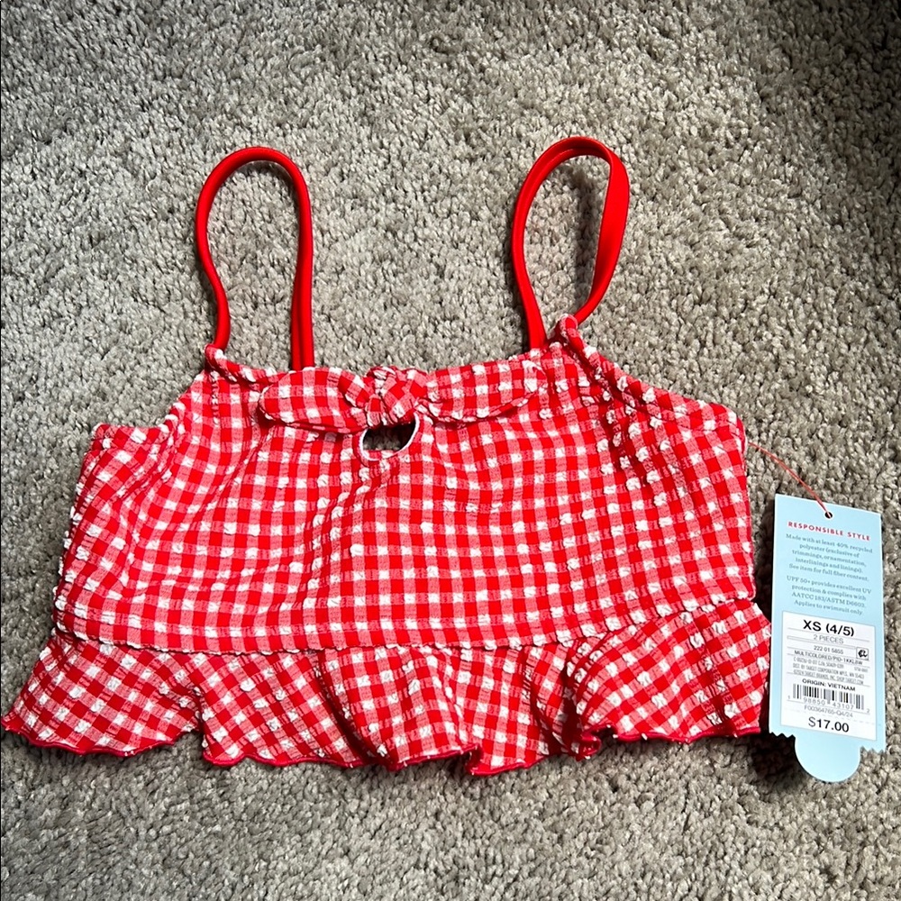 *NWT* Red & White Gingham bikini TOP ONLY